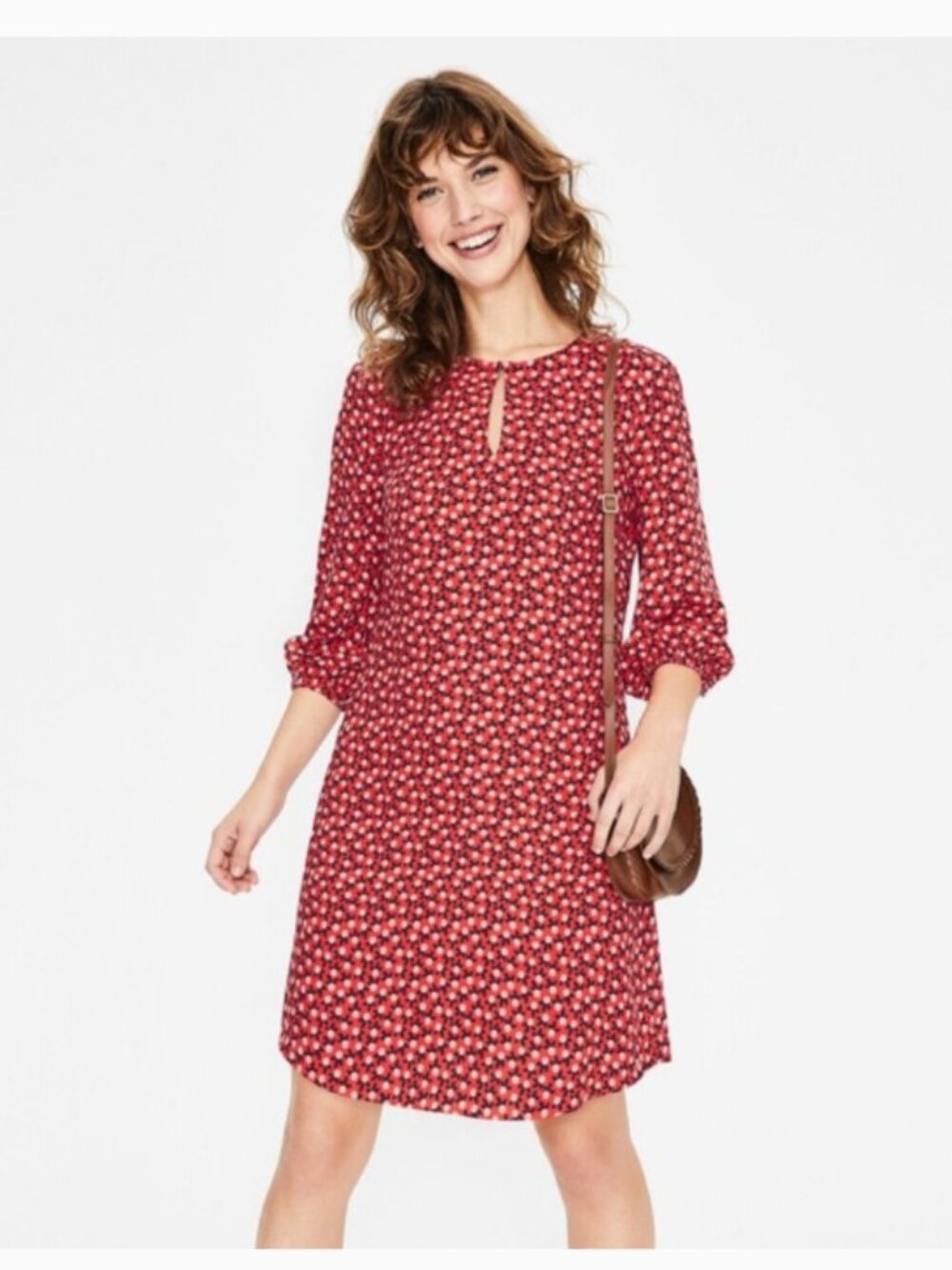 Boden Vanessa red coral printed shift dress 10